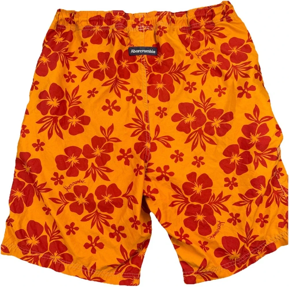 VTG Abercrombie & Fitch‎ Long Board Shorts Men's L Orange Red Floral Y2K 90's